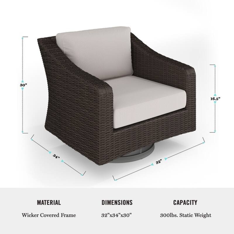 Martha Stewart Outdoor Rattan Wicker Swivel Chair with All-Weather Cushions - 34"D x 32"W x 30"H