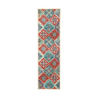 8' Blue And Rust Wool Geometric Tufted Stain Resistant Runner Rug - 3'6 ...