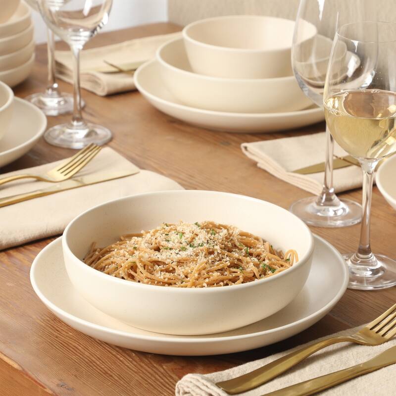 Gibson Elite Leeds Court Plates and Bowls Sets, 16-Piece Stoneware Dinnerware Sets, Round Speckle Reactive Glaze Dish Set