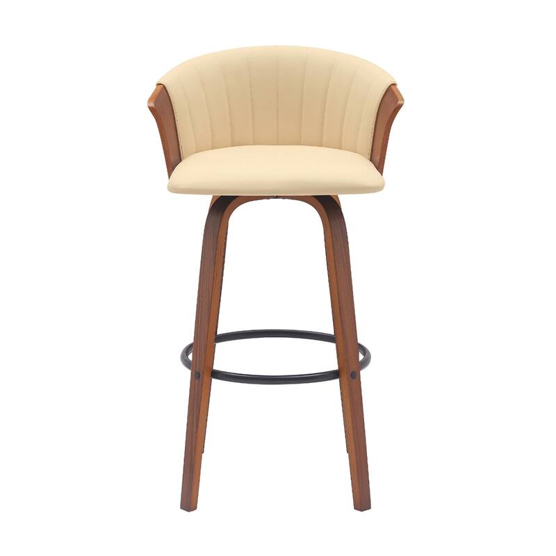 Faux Leather Swivel Counter Height Stool with Solid Wood Frame, Arms and Footrest