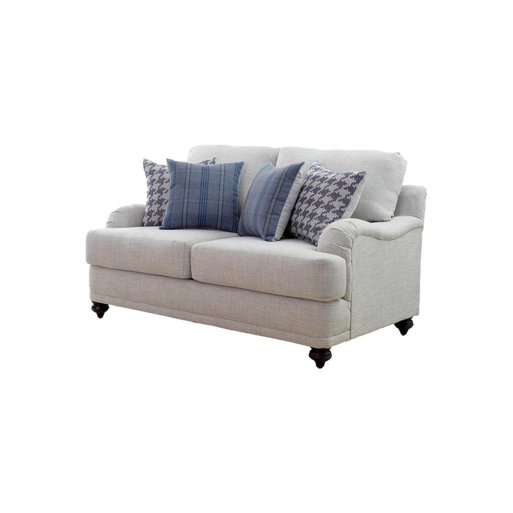 Fabric Upholstered Loveseat with Sloped Armrests and Turned Legs,Light Gray