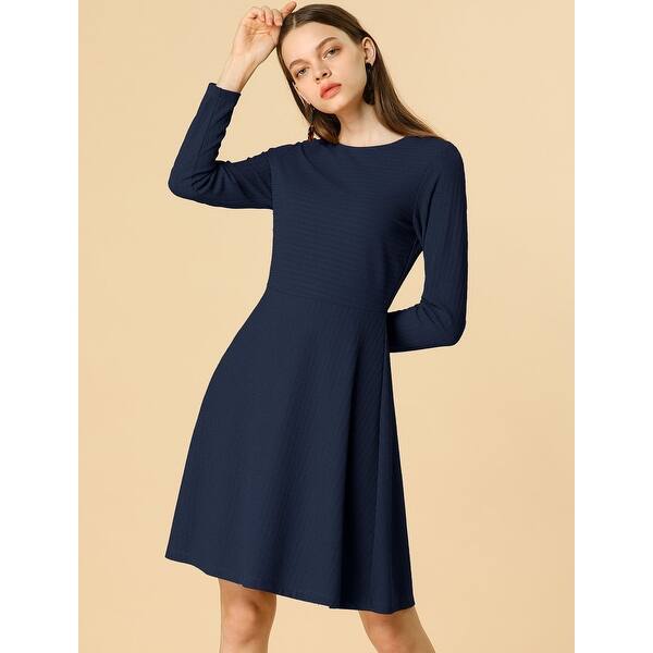 Shop Allegra K Women S Long Sleeves Round Neck Above Knee Knitted