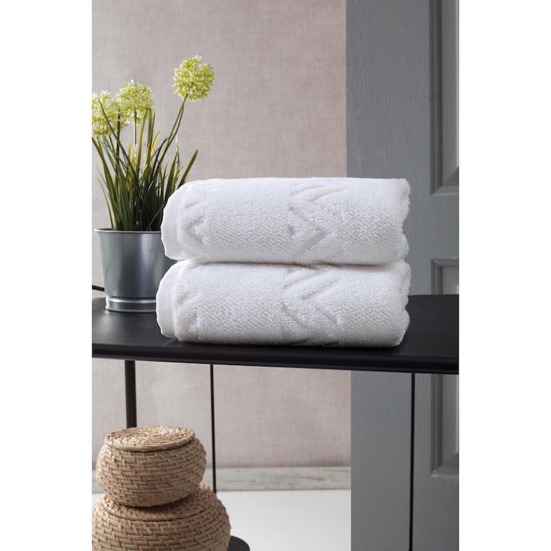 Ozan Premium Home 100% Turkish Cotton Sovrano Collection Luxury Hand Towels (Set of 2) - White