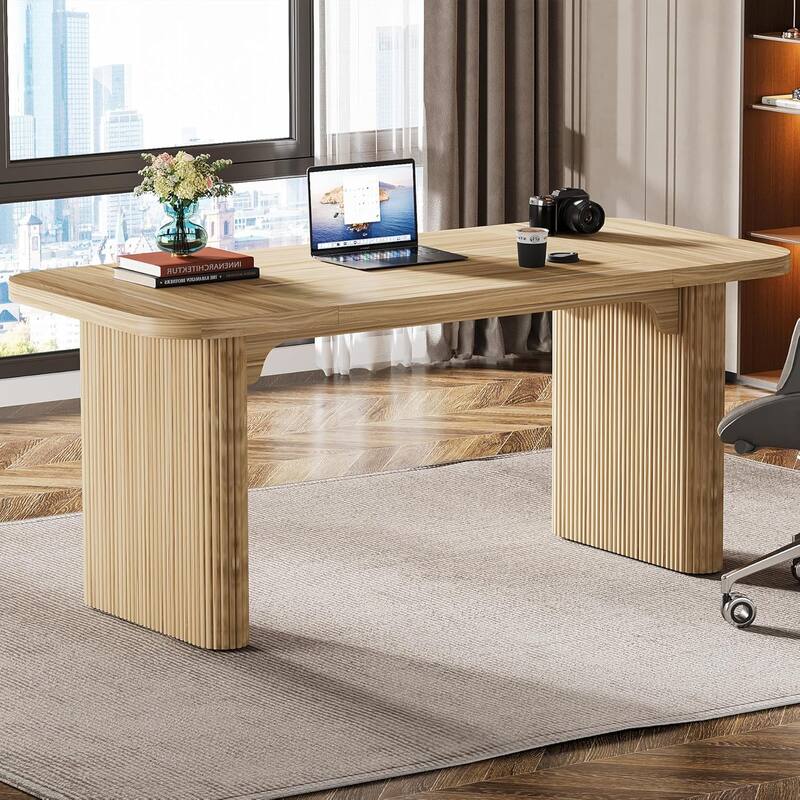 62-Inch Wood Rectangular Executive Desk Large Modern Conference Table for Home Office Boardroom