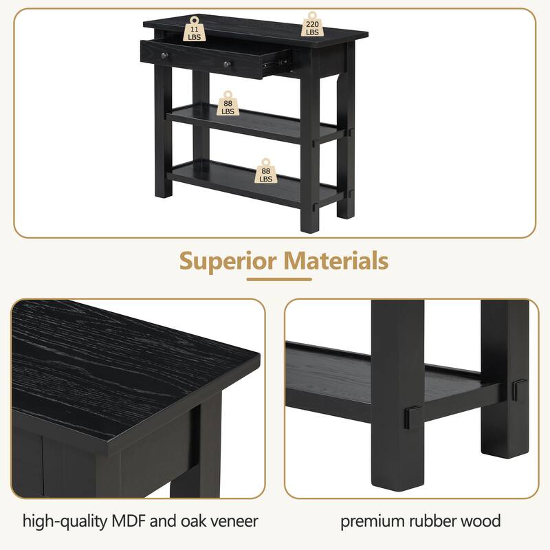 Console Table with Drawer and Two Sturdy Shelves for Entryway, Living Room