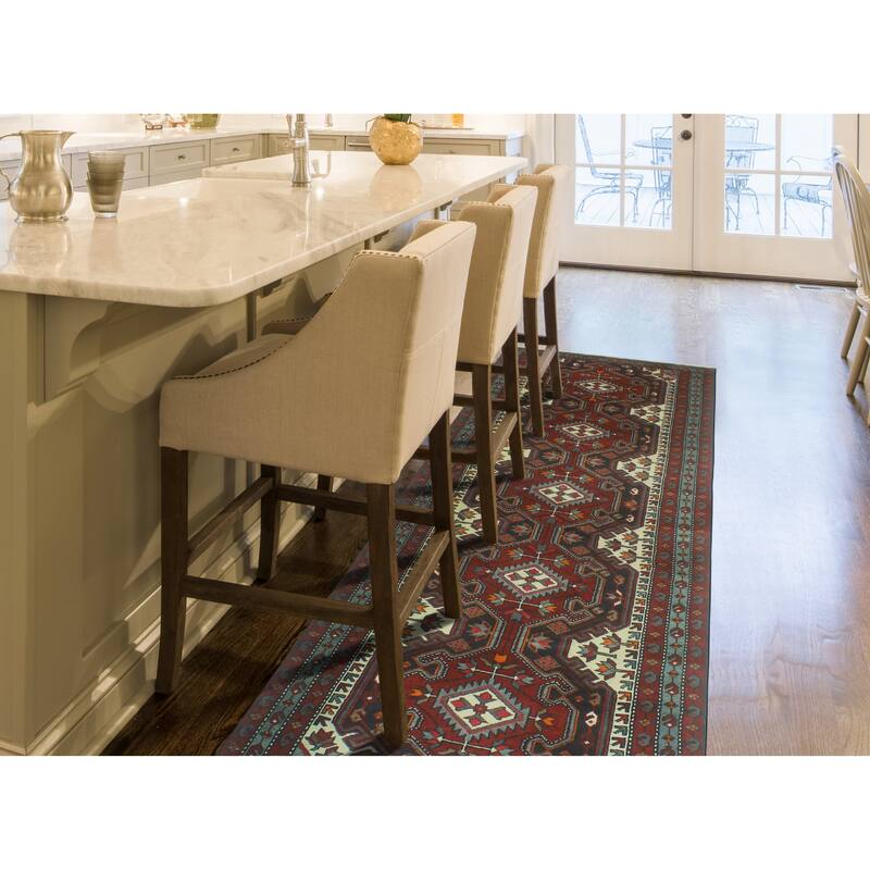 Fine Vintage Distressed Brent Red/Charcoal Runner - 3'8" x 9'10"