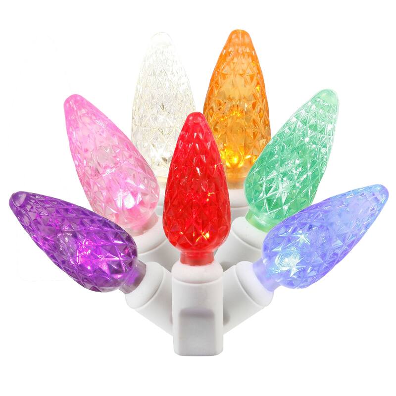Set of 50 MultiColor Commercial Grade LED C6 Christmas Lights White