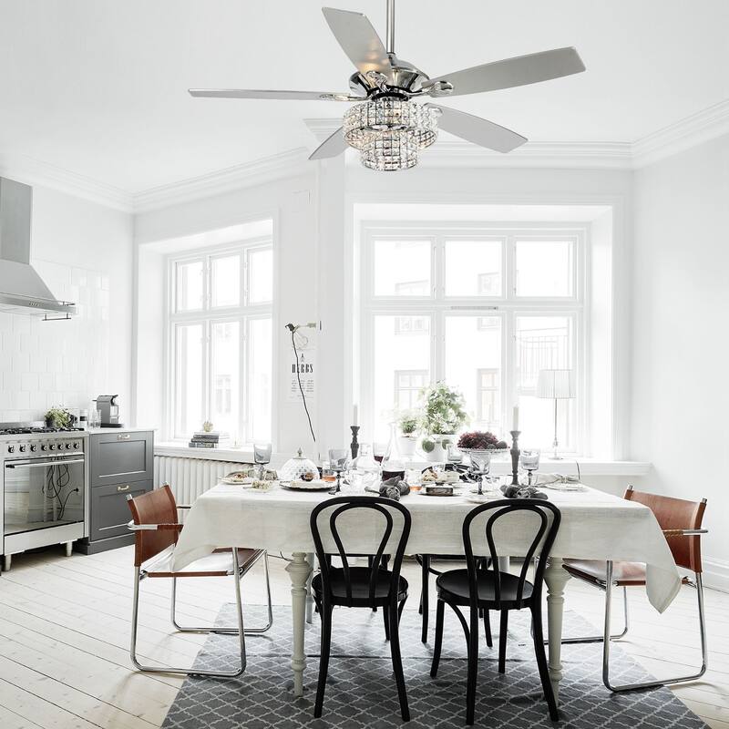52-inch Modern 4-Light Dual Crystal Shade Ceiling Fan with Remote
