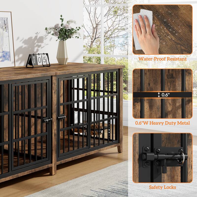Large Dog Crate Furniture, 78"L Wooden Dog Crate Kennel with Removable Divider