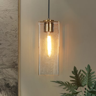 Ottilie Modern Glam Gold 1-Light Cuboid Water Ripple Glass Kitchen Island Pendant Light for Dining Room