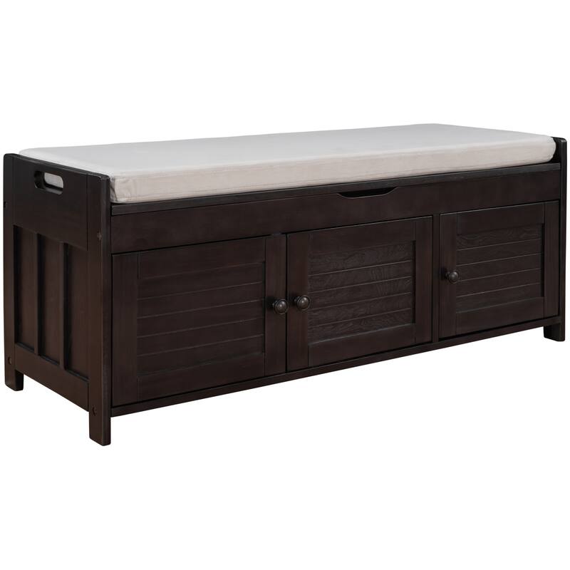 3 Shutter-shaped Doors Storage Benches with Removable Cushion