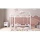 preview thumbnail 9 of 8, White Twin Size Metal House Bed Frame with Fence & Roof