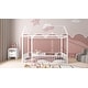 preview thumbnail 9 of 8, White Twin Size Metal House Bed Frame with Fence and Roof for Kids, Teens, Girls, Boys