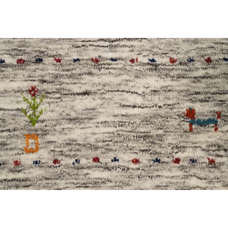 Hand Knotted Oriental 100% Wool Carpet Tribal Animal Pictorial Beige & Ivories Gabbeh Area Rug - 8' 10'' X 5' 11''