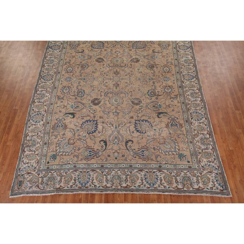 Distressed Tabriz Vintage Persian Rug Handmade Oriental Wool Carpet - 9'6" x 12'7"