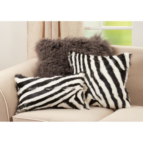 Zebra Design Goat Fur Poly-Filled Throw Pillow