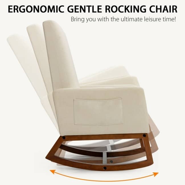 Rocking High Back Upholstered Lounge Armchair with Side Pocket - 31" x 26" x 39" (L x W x H)