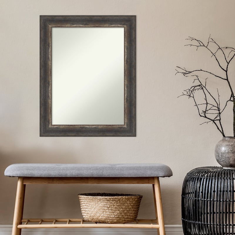 Non-Beveled Bathroom Wall Mirror - Bark Rustic Char Frame