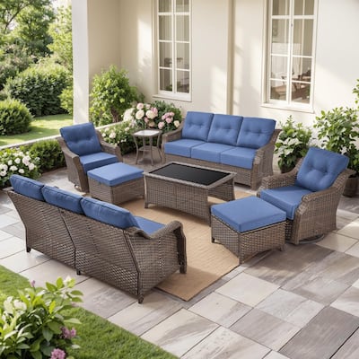 8PCS Outdoor Sofa Glider Chair Table and Ottoman