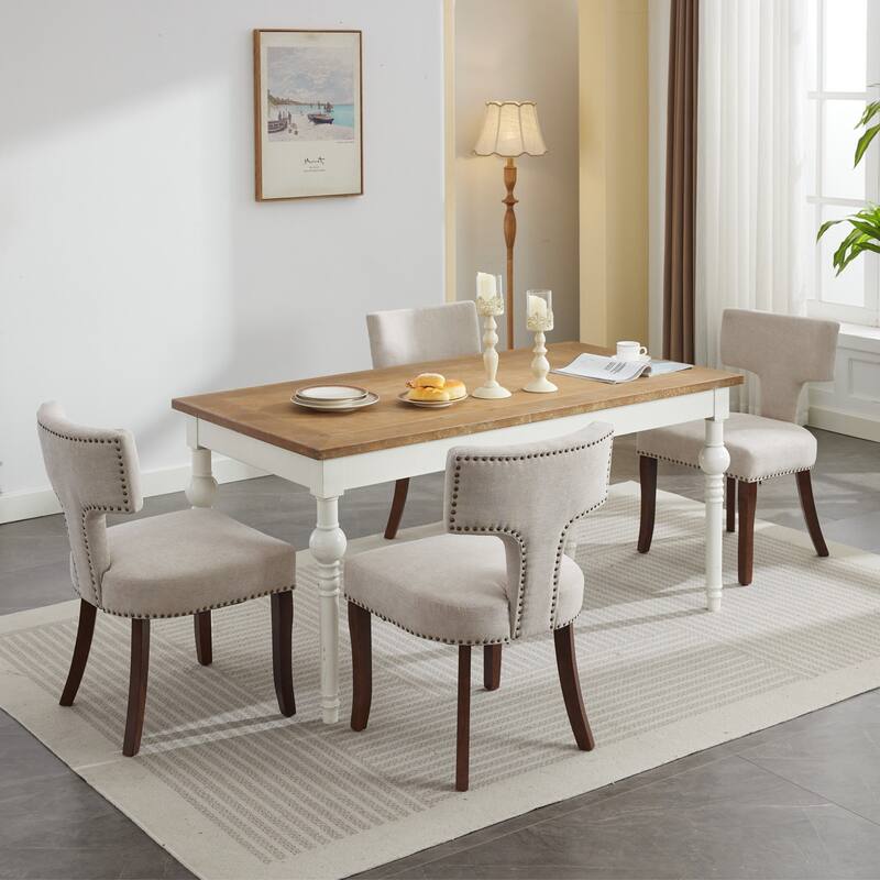 Mid Century Modern Dining Chairs Set of 2, Linen Fabric Upholstered Accent Chair, Kitchen Side Chairs with Curved Backrest