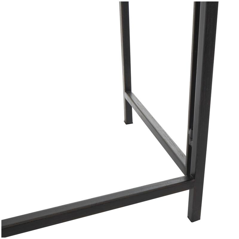 Wooden Arched Console Table with Wood Zig Zag Patterned Top and Rattan Accents - Black - Roche River Decor