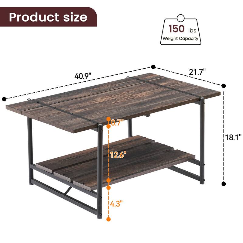 41" Large Wood Coffee Table with Storage Shelf