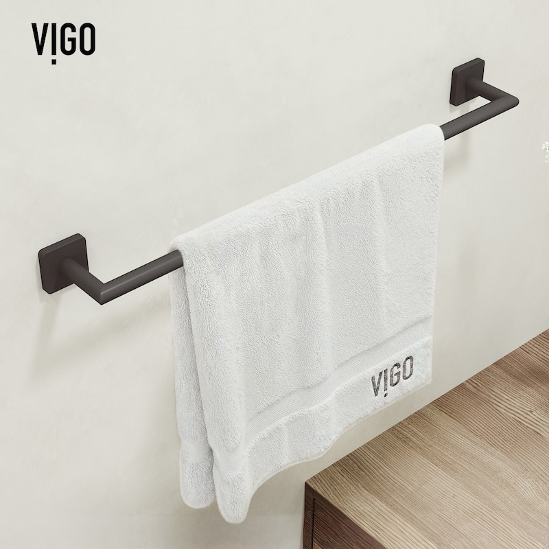VIGO Satro 4-Piece Bathroom Hardware Accessory Set with 24 in. Towel Bar, Toilet Paper Holder, Hand Towel Holder, Hook
