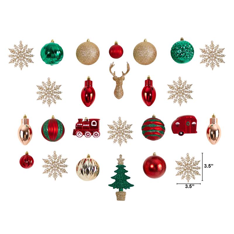 Holiday Deluxe Shatterproof 25 Count Christmas Tree Ornament Box Set - 3.5
