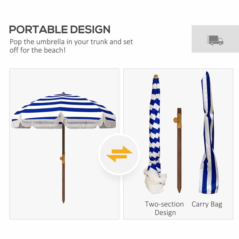Portable Beach Umbrella Outdoor Sunshade with Ventilated Canopy Carry Bag for Beach, Backyard Patio, Blue