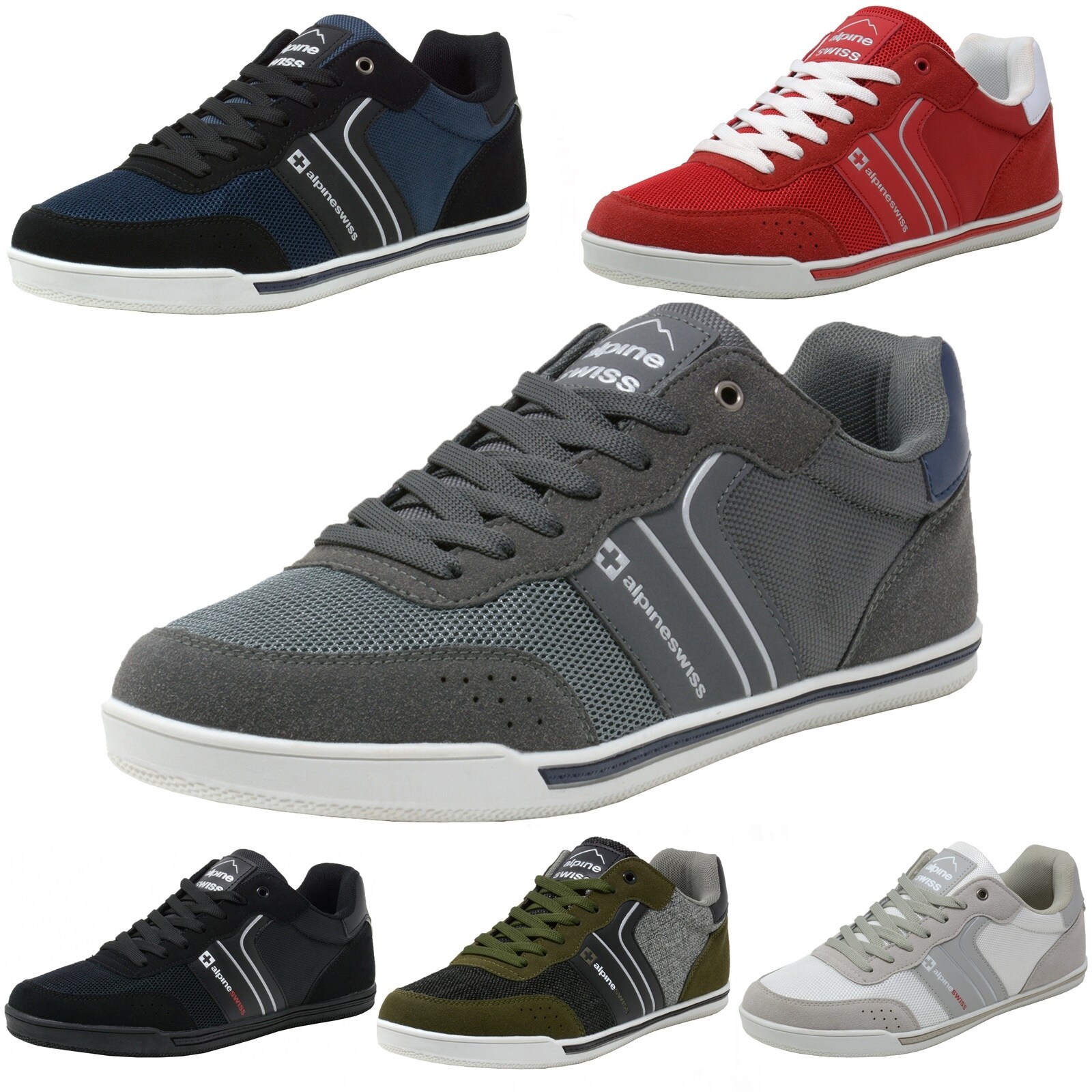 Alpine Swiss Liam Mens Fashion Sneakers Suede Trim Low Top Lace Up Tennis Shoes 