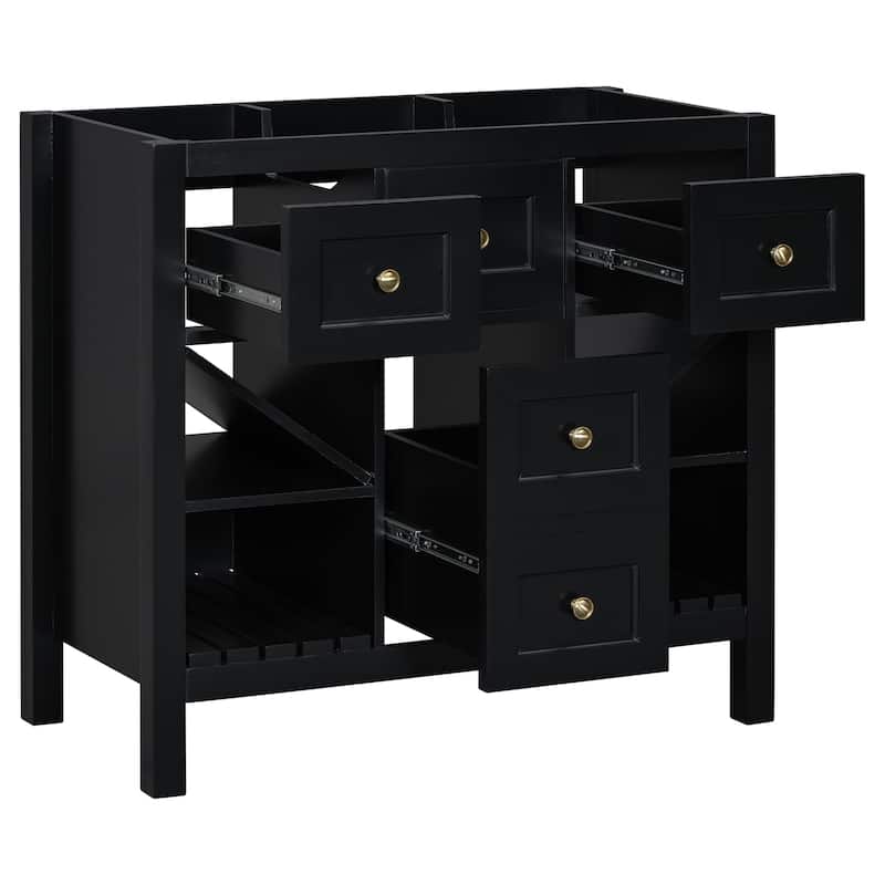 Roomfitters 36'' Bathroom Vanity, Solid Wood Frame Freestanding Storage Cabinet with 5 Drawers and Soft Closing Doors