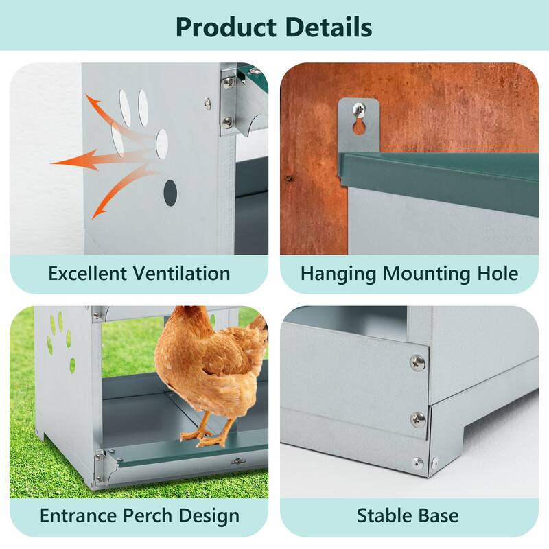 4-Compartment Chicken Nesting Box - Wall-Mount Metal Egg Laying Box for Poultry Breeds