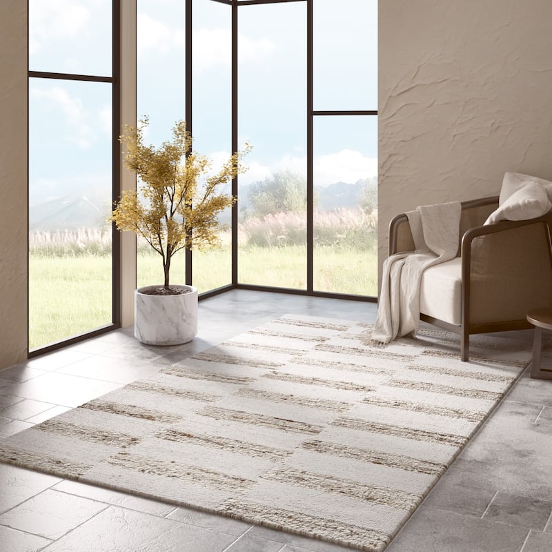 Sevita Ivory/Natural Farmhouse Checkered Area Rug