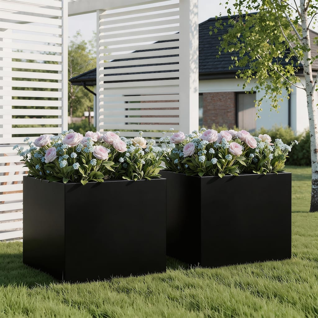 2-Piece Outdoor Metal Galvanized Steel Planter Box for Balcony Patio