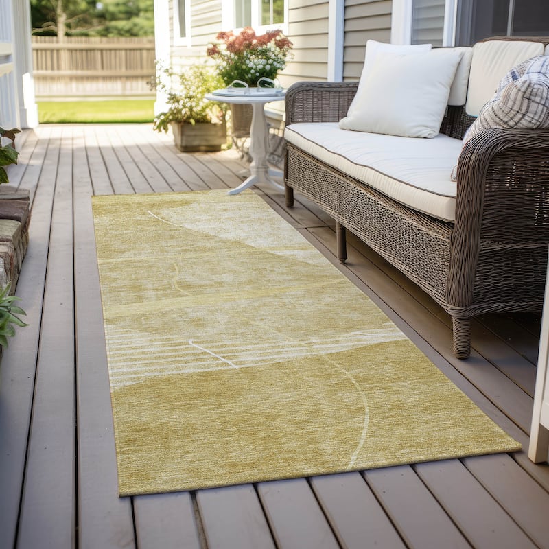 Machine Washable Indoor/ Outdoor Chantille Abstract Modern Rug - Wheat - 2'3" x 7'6"