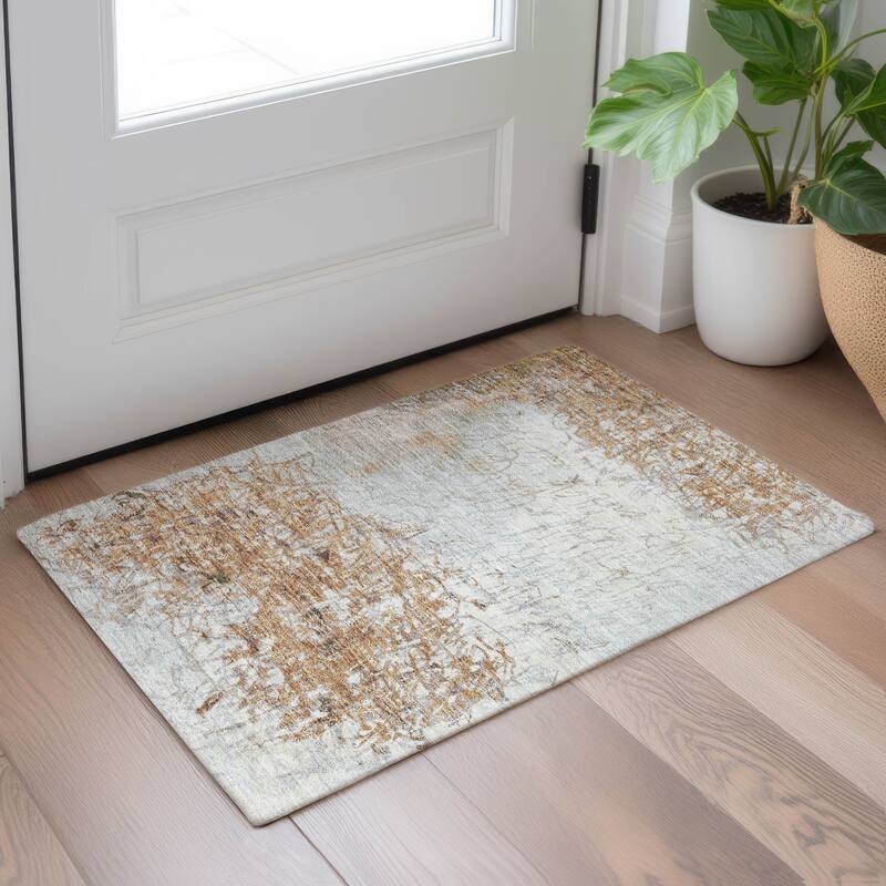 Machine Washable Indoor/ Outdoor Abstract Scribble Chantille Rug