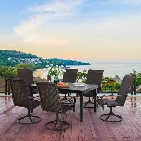 Steel Extendable Table Rattan Swivel Chairs Patio Outdoor Dining Set