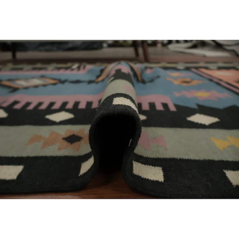 Hand Woven Oriental 100% Wool Carpet Southwestern Tribal Multi-Colored Kilim Area Rug - 11' 5'' X 5' 3''