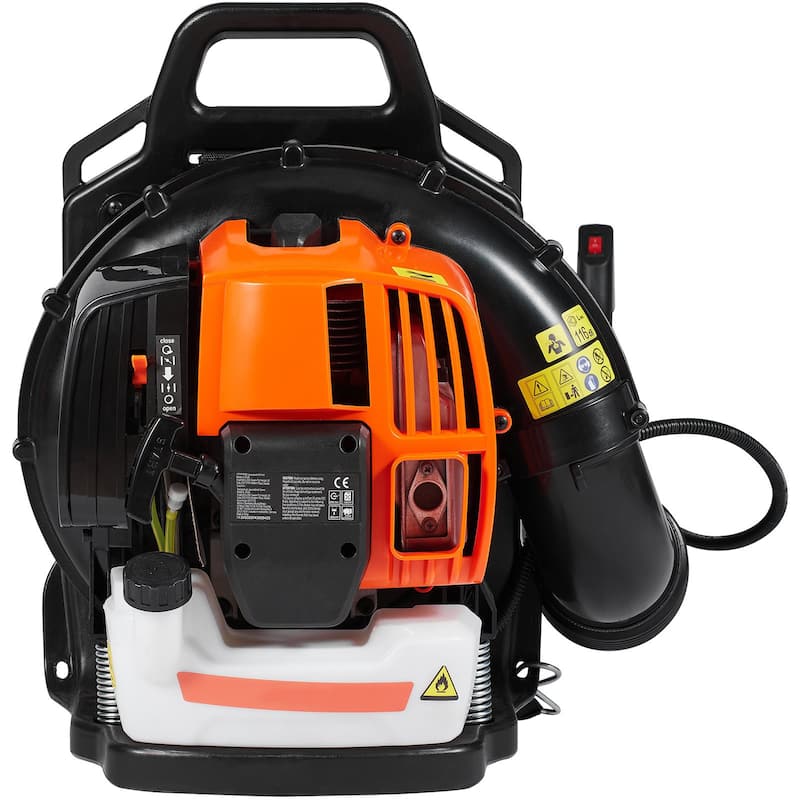 Orange Backpack Leaf Blower with Fuel Tank and Adjustable Padded Shoulder Straps