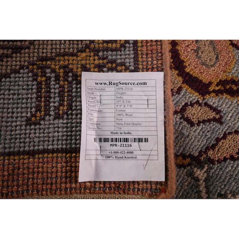 Animals Design Gray Ziegler Oriental Area Rug Handmade Wool Carpet - 7'9"x 9'9"