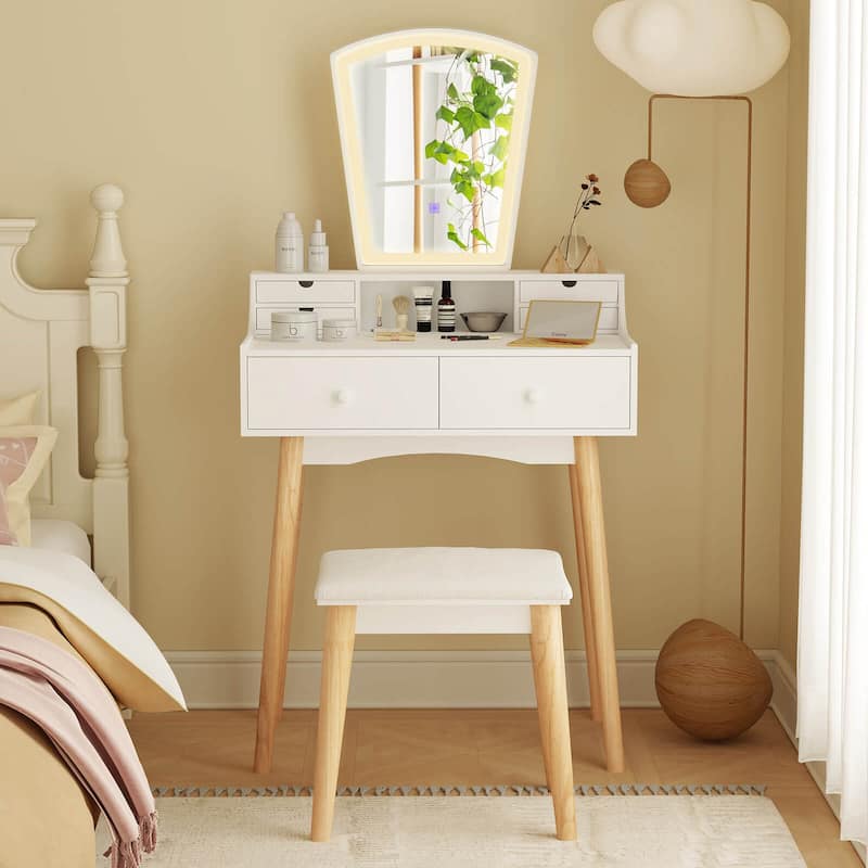 Costway Vanity Desk Set with Lighted Mirror 3-Color Adjustable LED - See Details