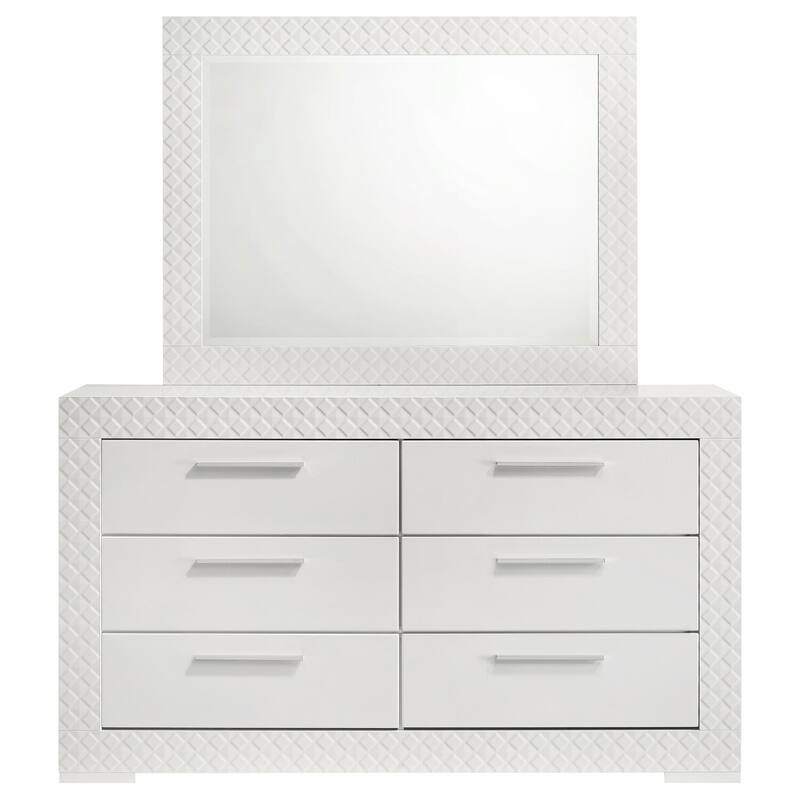 6-Drawer White High Gloss Dresser and Mirror Set with Sleek Modern Style, Spacious Storage, and Smooth Slides