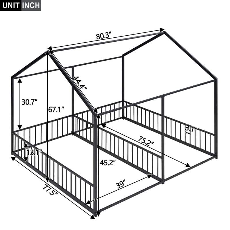 Twin Size Metal House Bed Platform Beds, Two Shared Beds