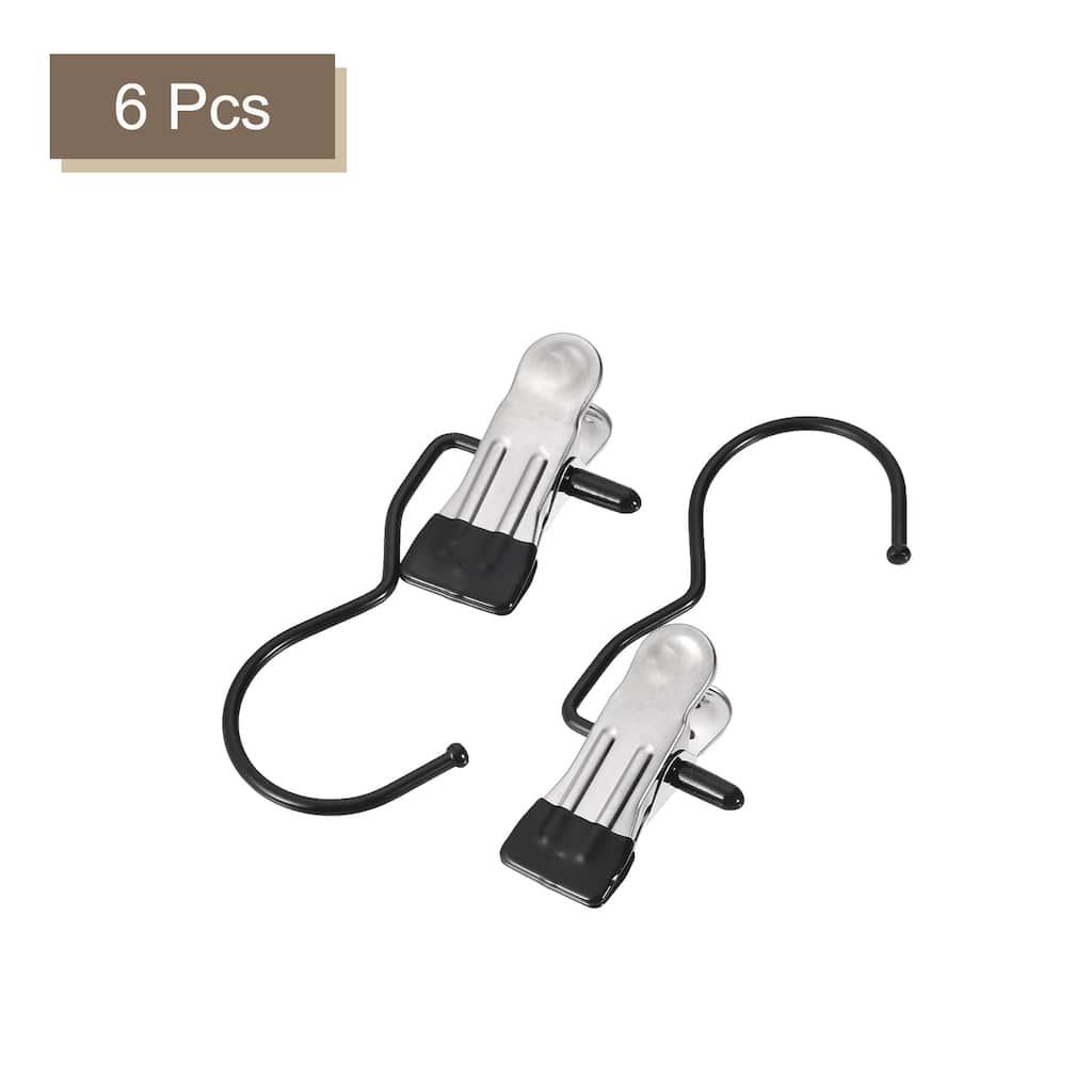 Laundry Clip with Hook Metal Boot Hanger Electrophoretic Black Hooks 114mm 6 Pcs - Electrophoretic Black