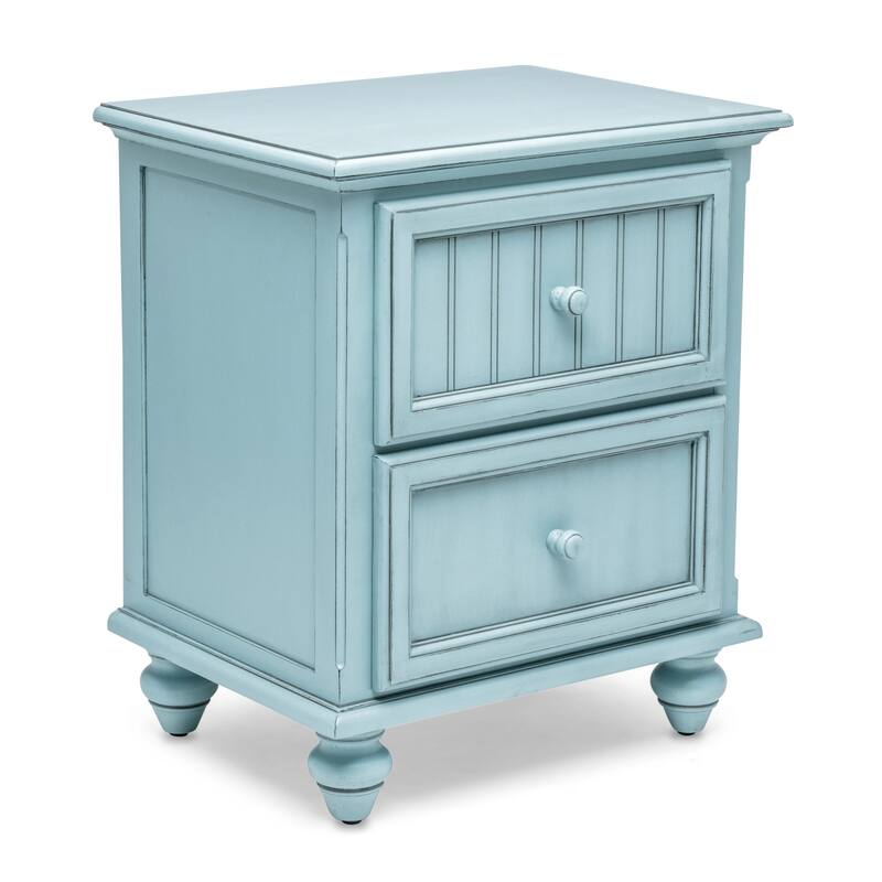 HomeRoots 28" Blue Solid Wood Distressed Two Drawer Nightstand With USB Port