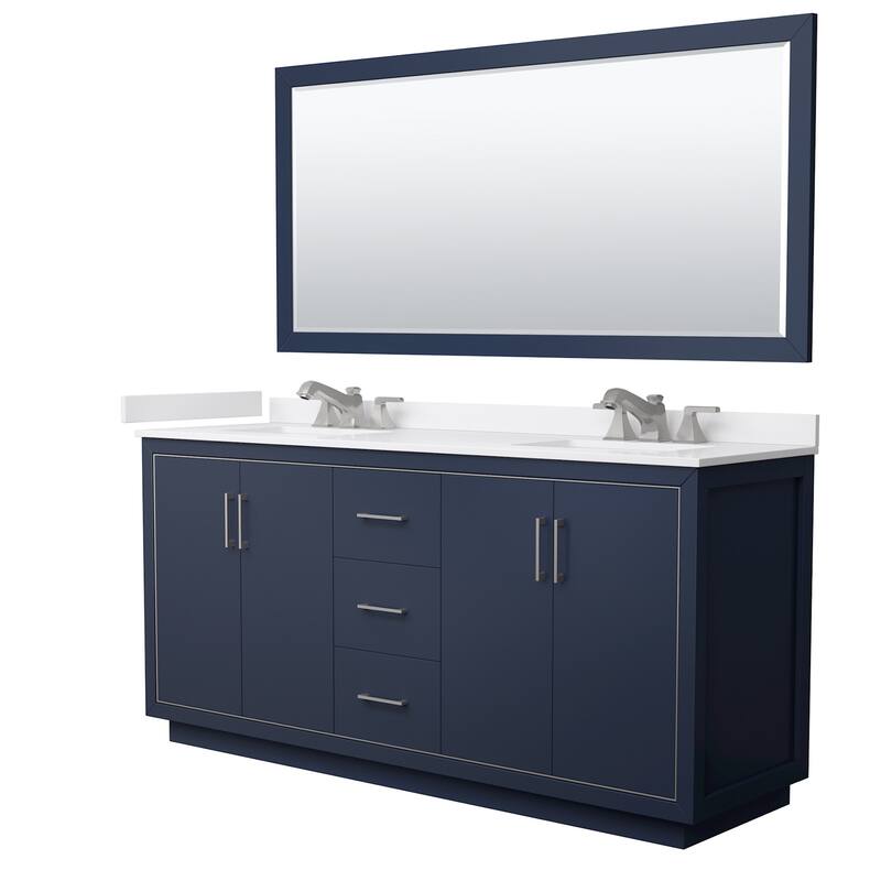 Wyndham Collection WCF1111-72D-VCA-US3M70 Icon 72" Free Standing - Dark Blue / White Cultured Marble Top / Brushed