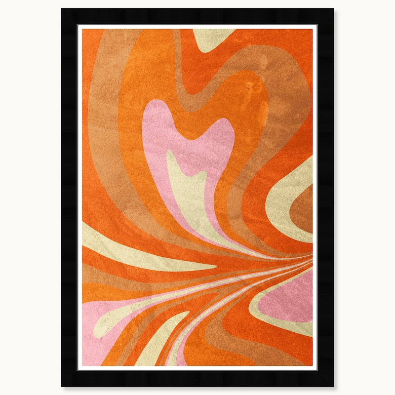 Wynwood Studio Warm Flow Framed Retro Colorful Abstract Prints - 15 x 21 - Black