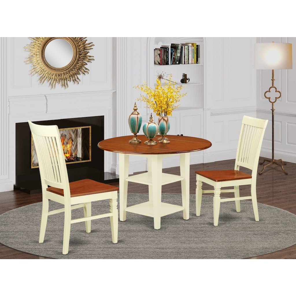 HomeStock 3-Piece Buttermilk and Cherry Finish Round Solid Wood Top Dining Table Set