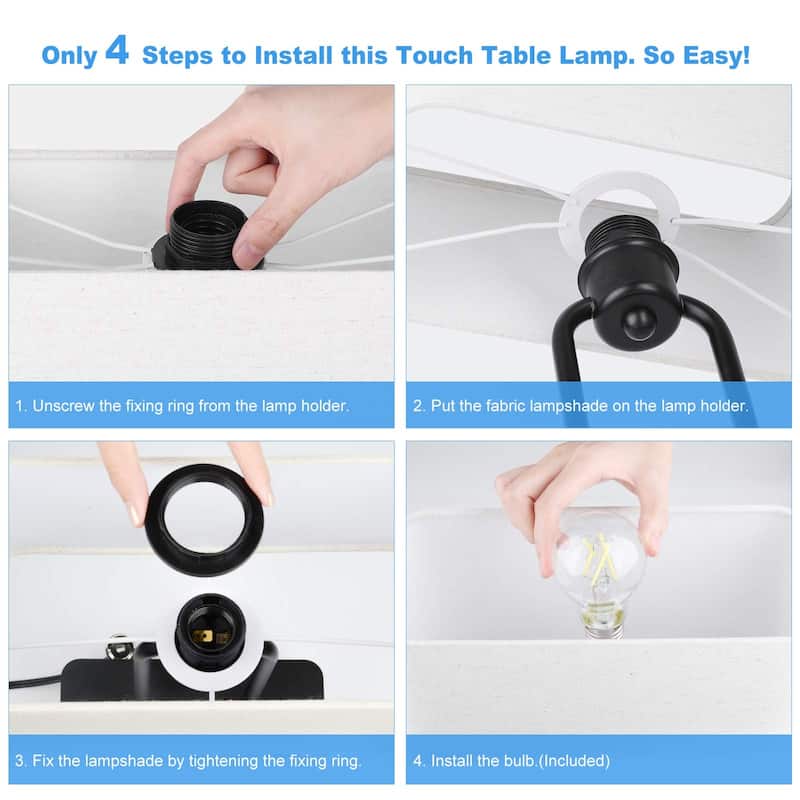 Bedside Touch Control Table Lamp with Dual USB Charging Ports 1 AC Outlet, 3 Way Dimmable Modern Nightstand Lamp