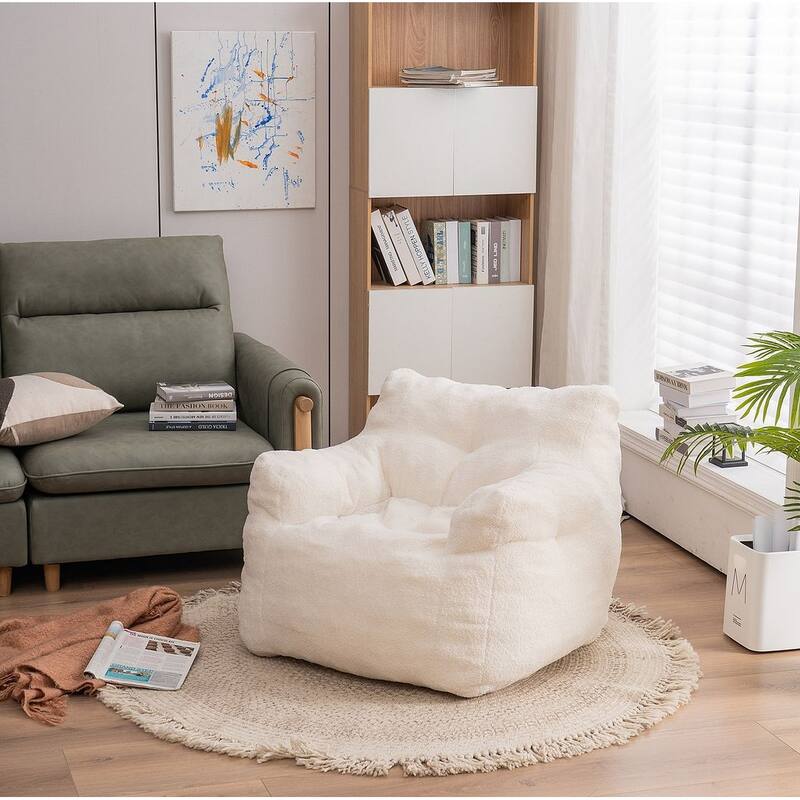 Soft Teddy Cloth Bean Bag Chair Tufted Foam Filling